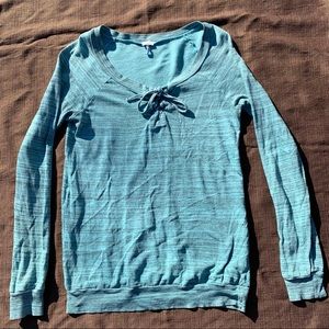 Splendid cotton French terry long sleeved knit shirt in blue and grey space-dye